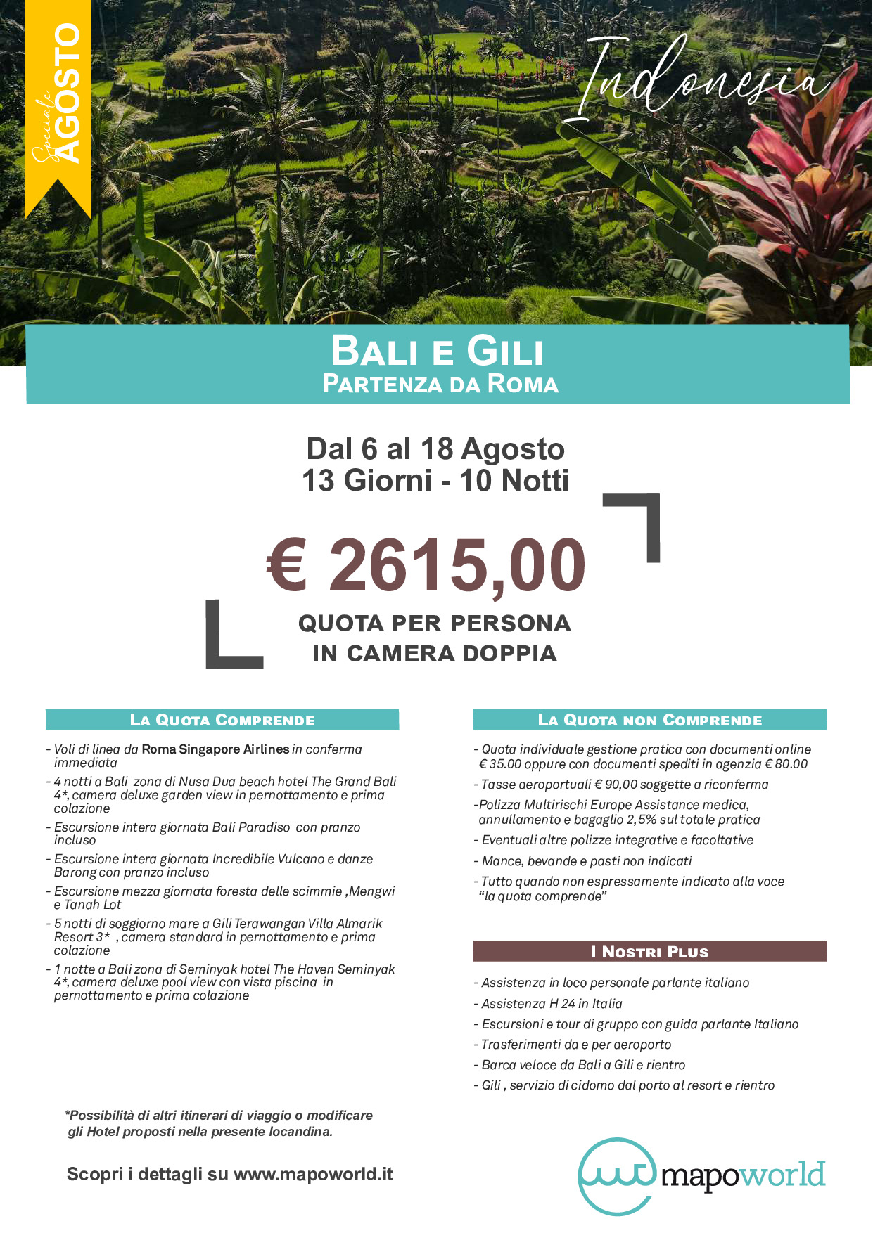 Tour Bali e Gili - Partenza da Roma - 6 Agosto